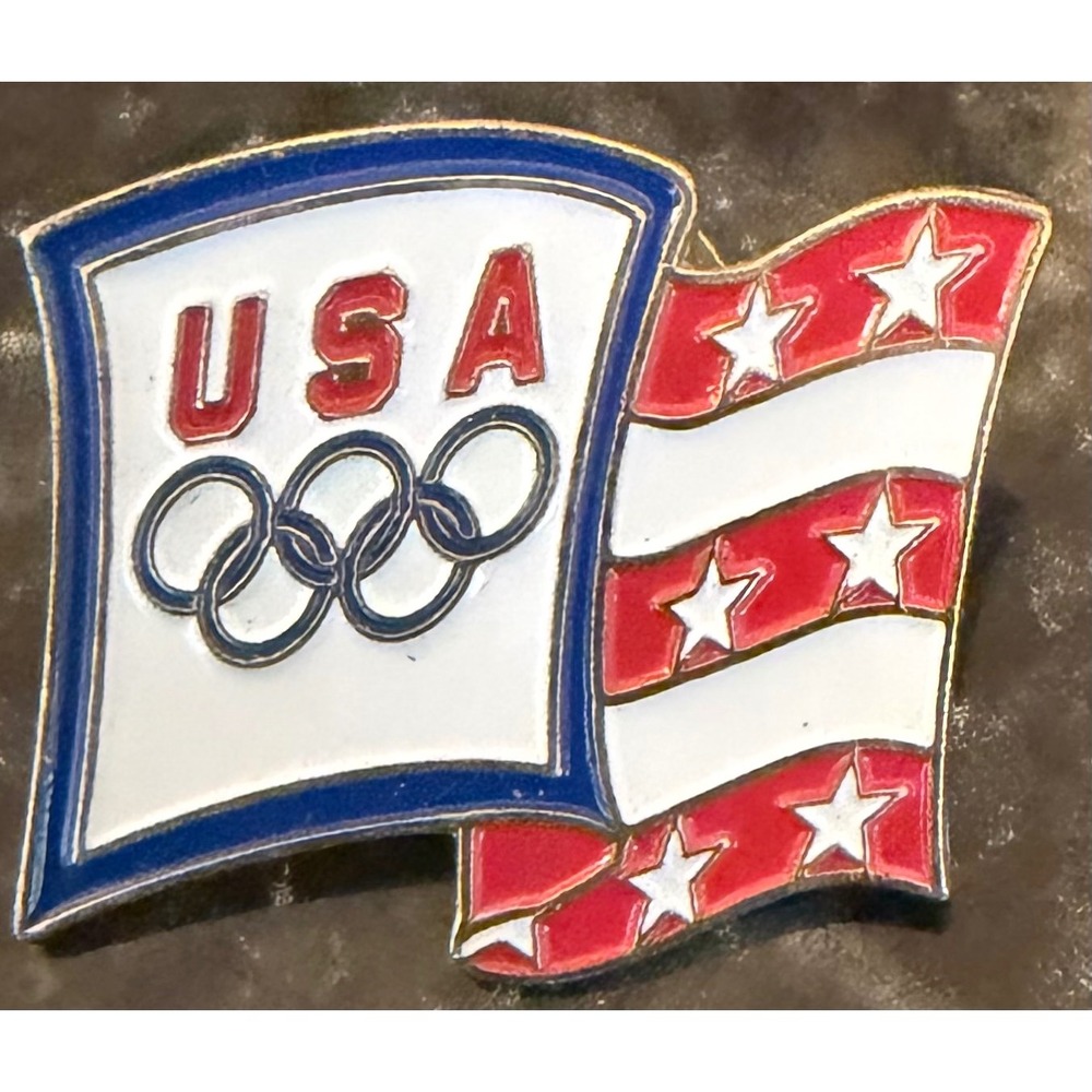 Vintage Aminco USA Olympic Team Flag Lapel Pin Red White Blue Enamel Hat Tie Tac